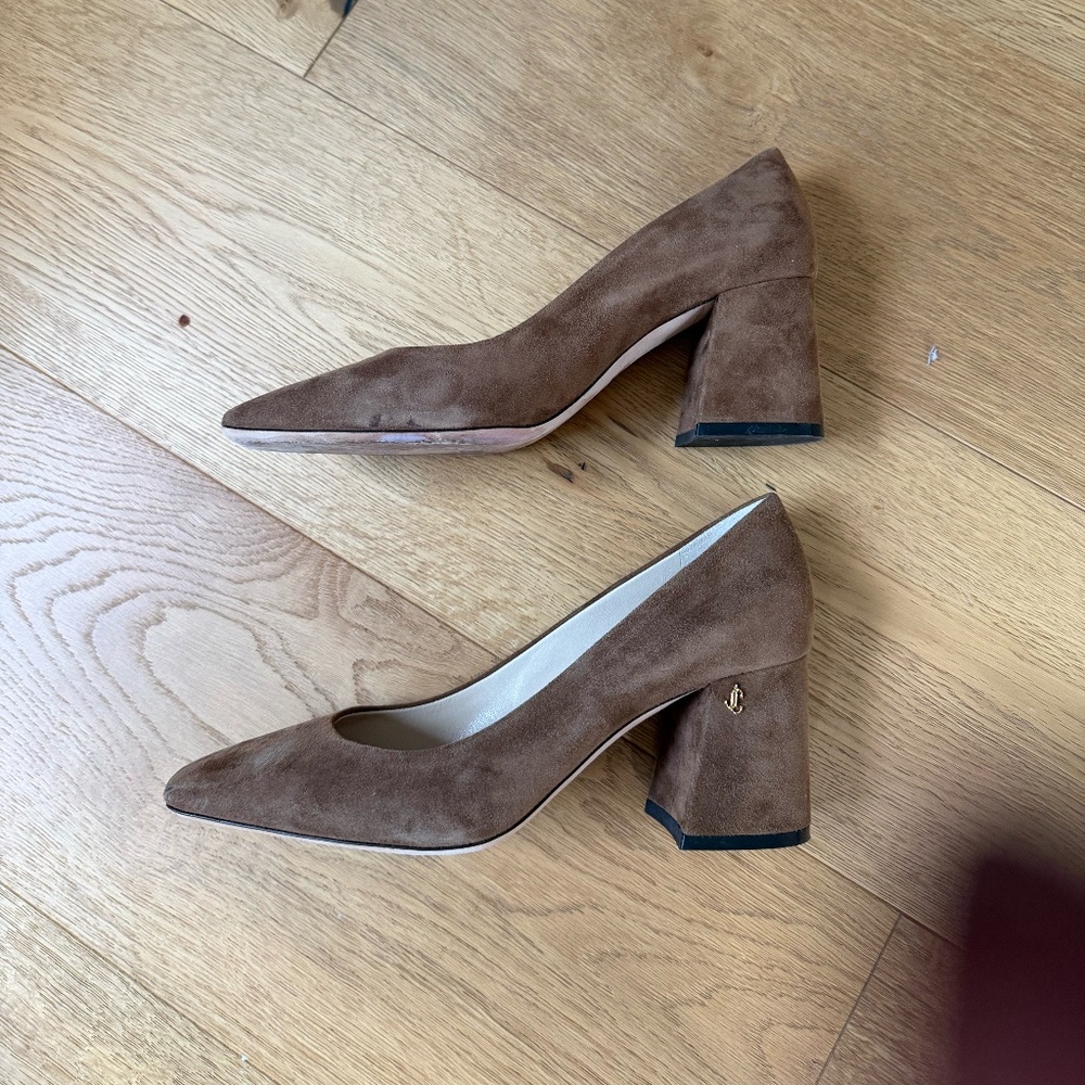 Jimmy Choo Square Toe Pump with Block Heel - Light Brown/Camel, size 39